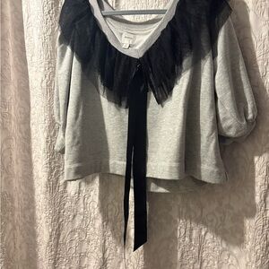 Maeve Gray Knit Top with Black Detail by Anthropologie